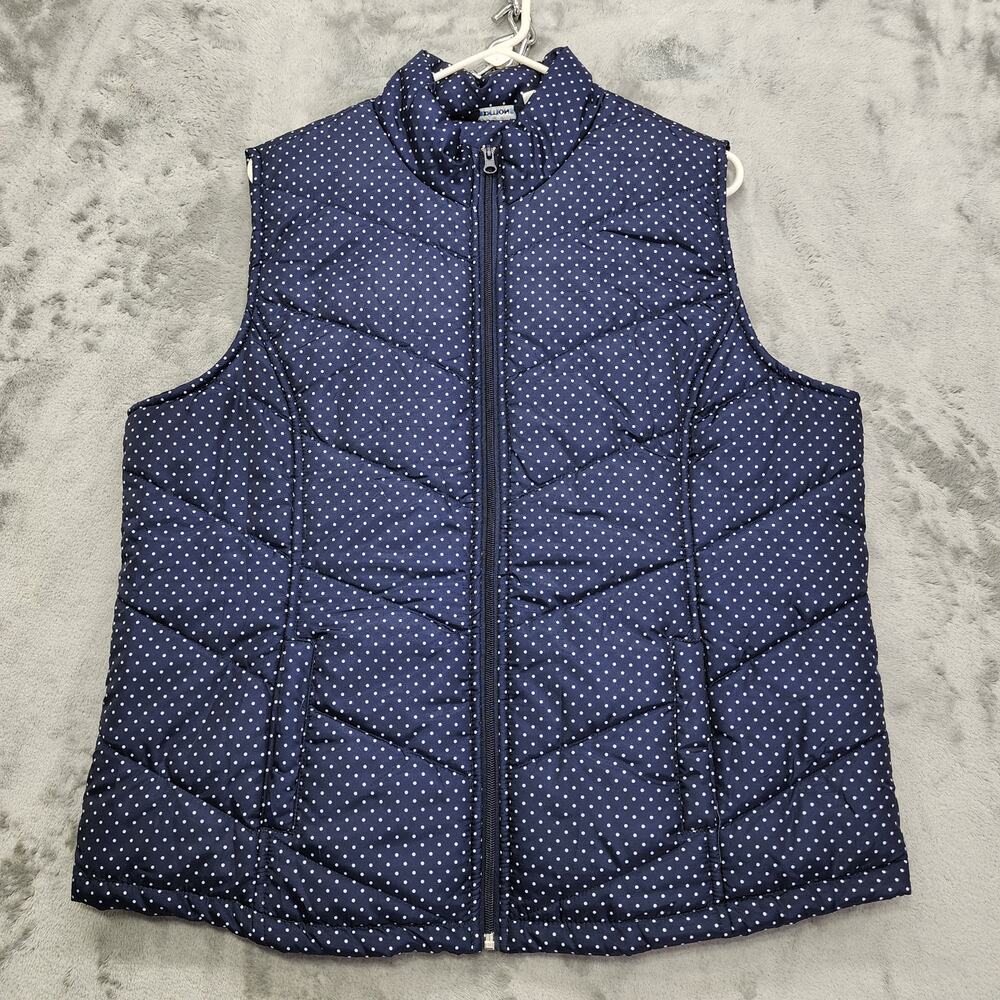 Basic Editions Vest Womens XL Blue White Micro Polka Dot Quilted‎ Puffer Casual